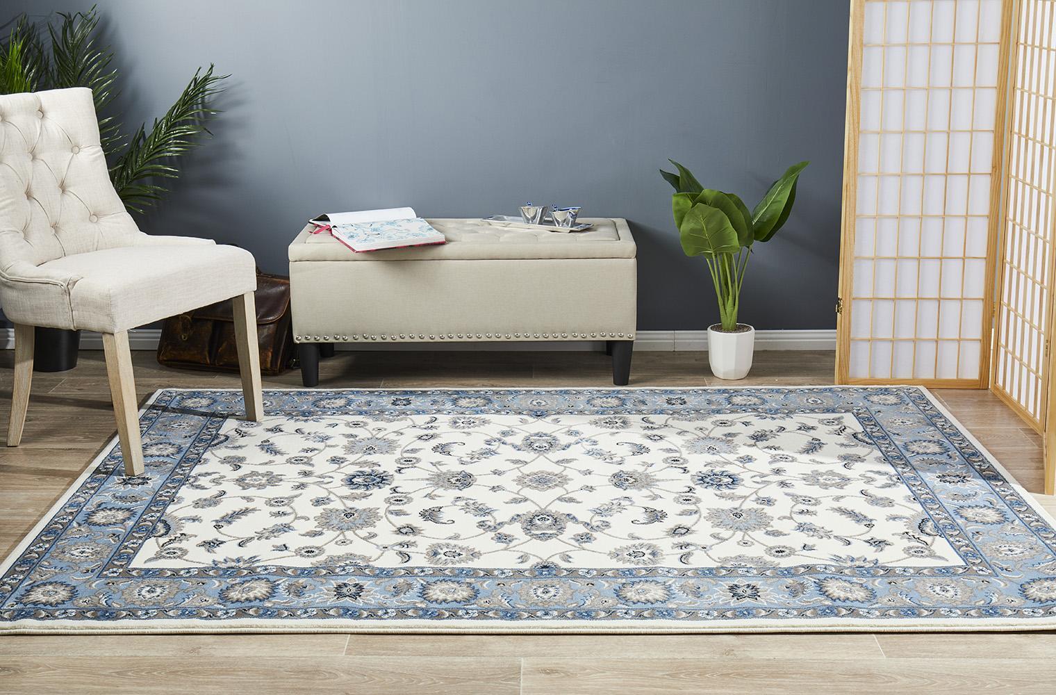 Rug Culture Classic Runner White with Blue Border 300x80cm