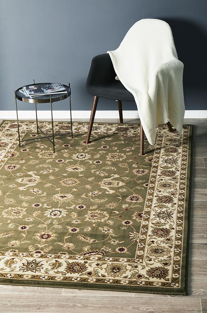 Rug Culture Classic Flooring Rugs Area Carpet Green with Ivory Border 230x160cm