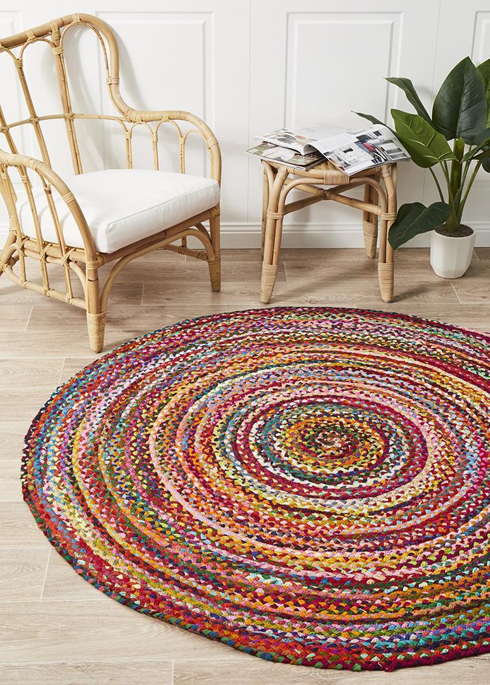 Chandra Braided Cotton Flooring Rug Area Carpet Multi 120x120cm