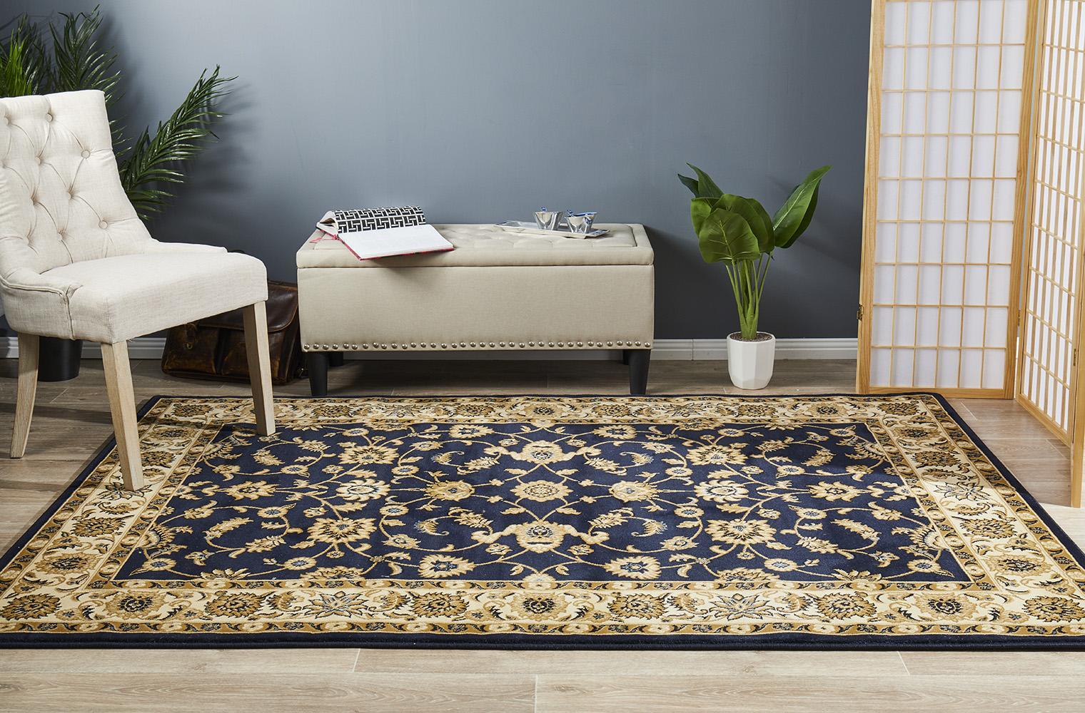 Rug Culture Classic Flooring Rugs Area Carpet Blue with Ivory Border 330x240cm