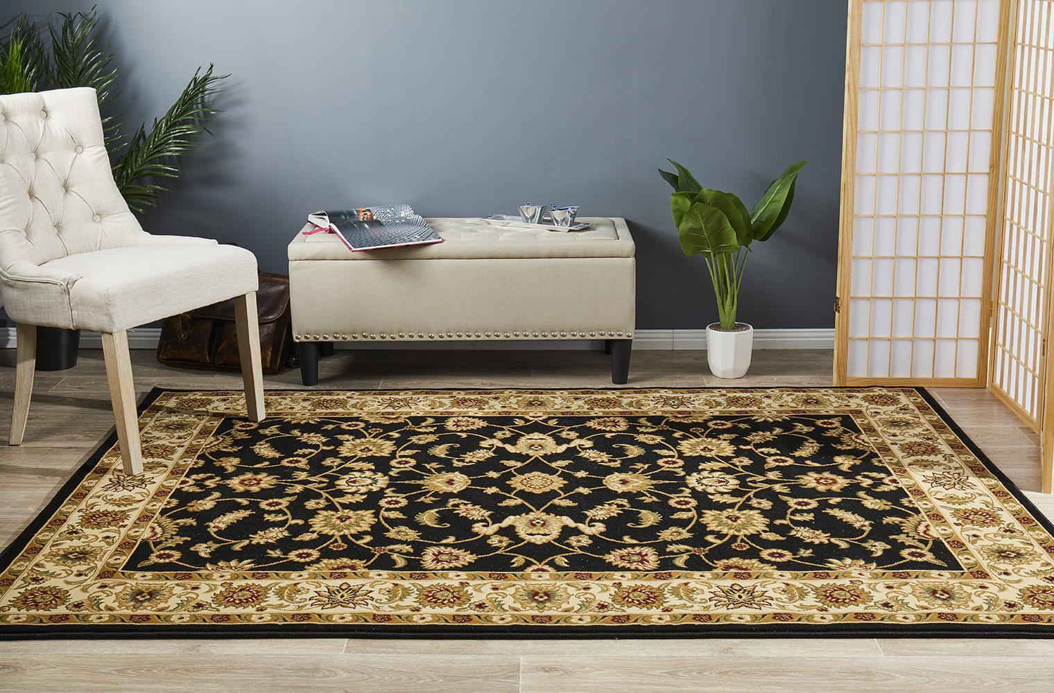 Rug Culture Classic Flooring Rugs Area Carpet Black with Ivory Border 290x200cm