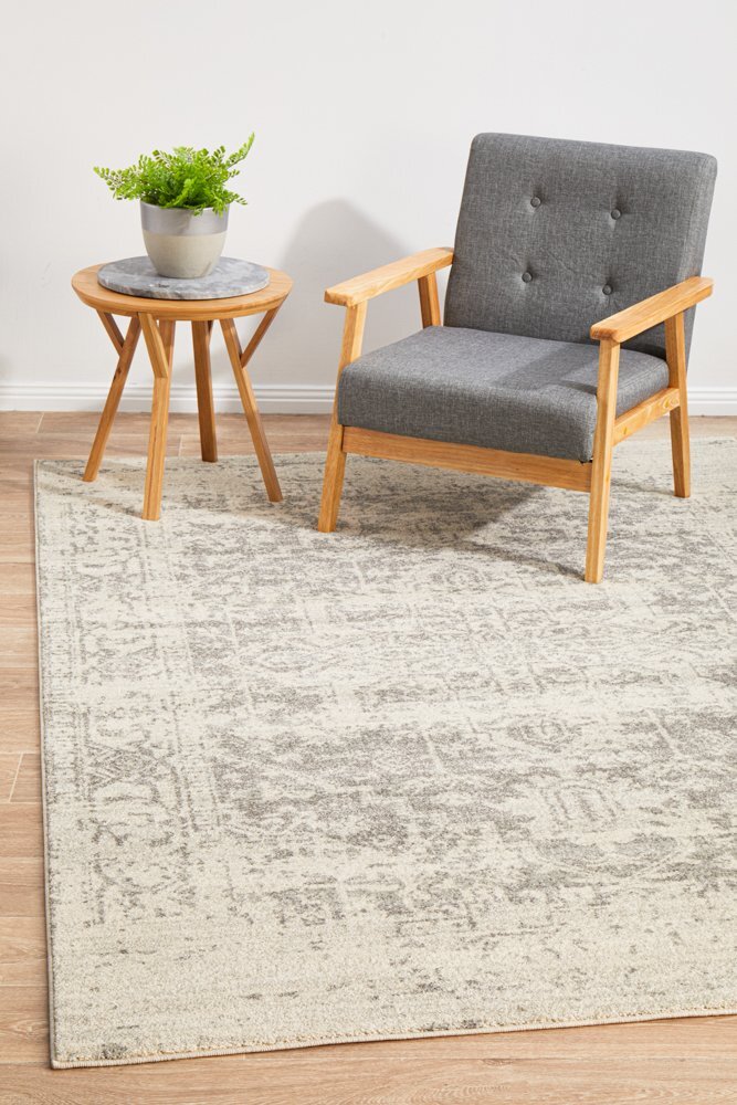 Dream White Silver Transitional Flooring Rug Area Carpet 290x200cm
