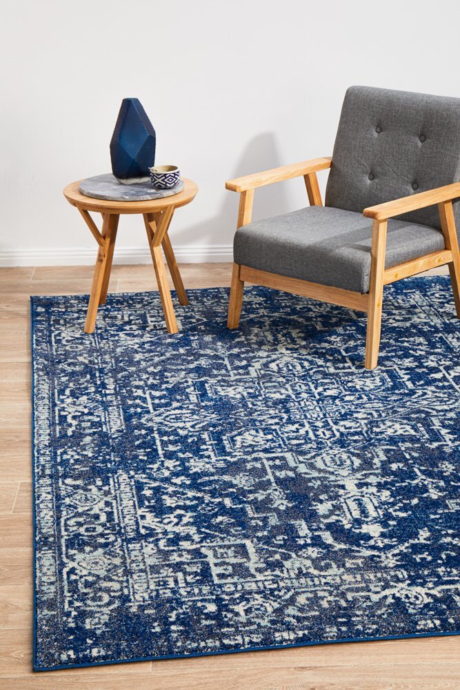 Rug Culture Contrast Navy Transitional Flooring Rugs Area Carpet 290x200cm