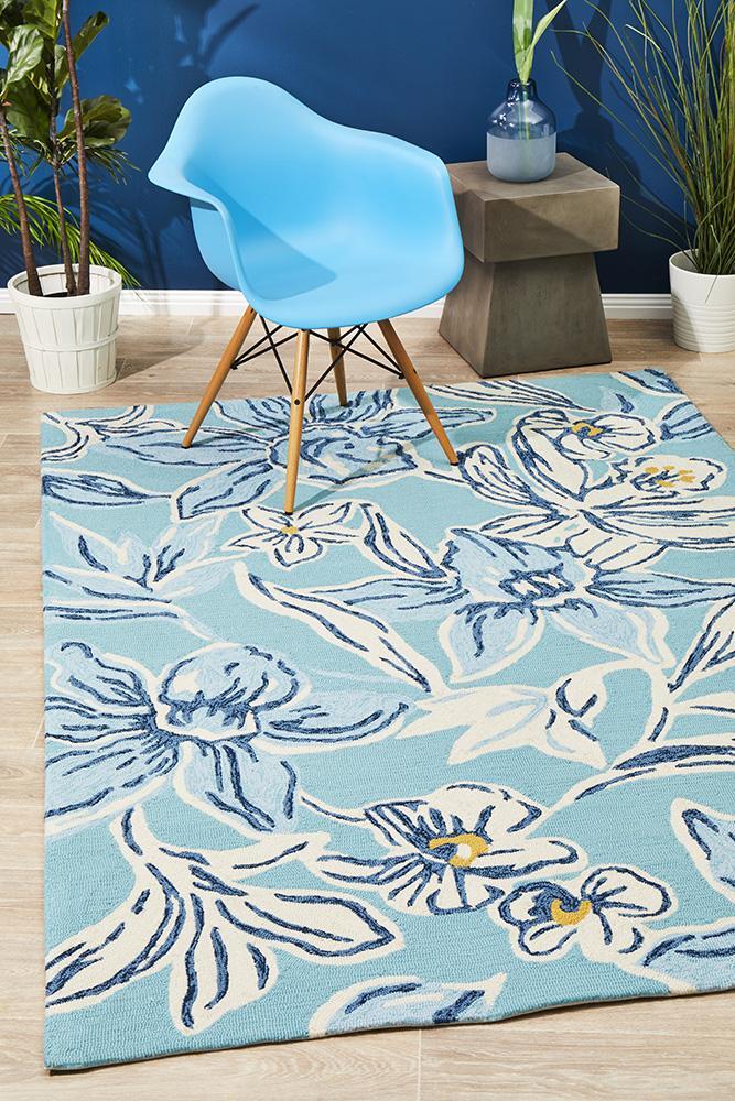 Rug Culture Whimsical Blue Floral Indoor Outdoor Floor Area Rugs COP-596-BLU-225X155cm