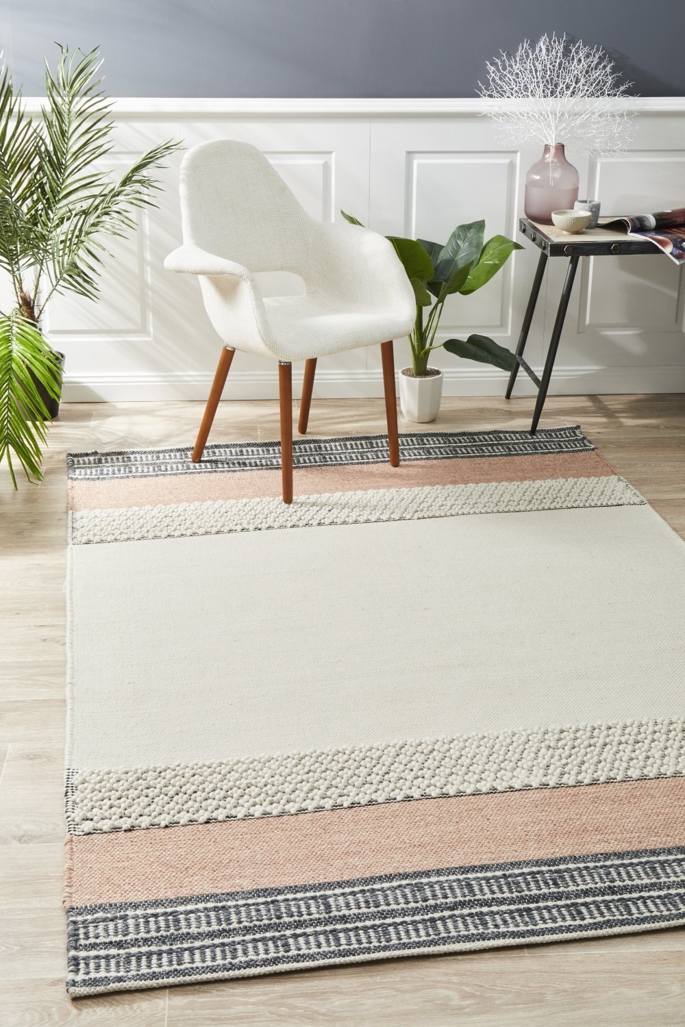 Rug Culture Esha Textured Woven Floor Area Rugs White Peach HUD809PEA