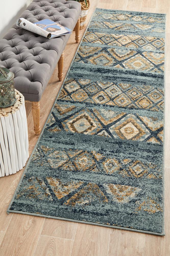 Rug Culture Mayfair Contrast Blue Runner Rugs OXF430BLU300X80cm