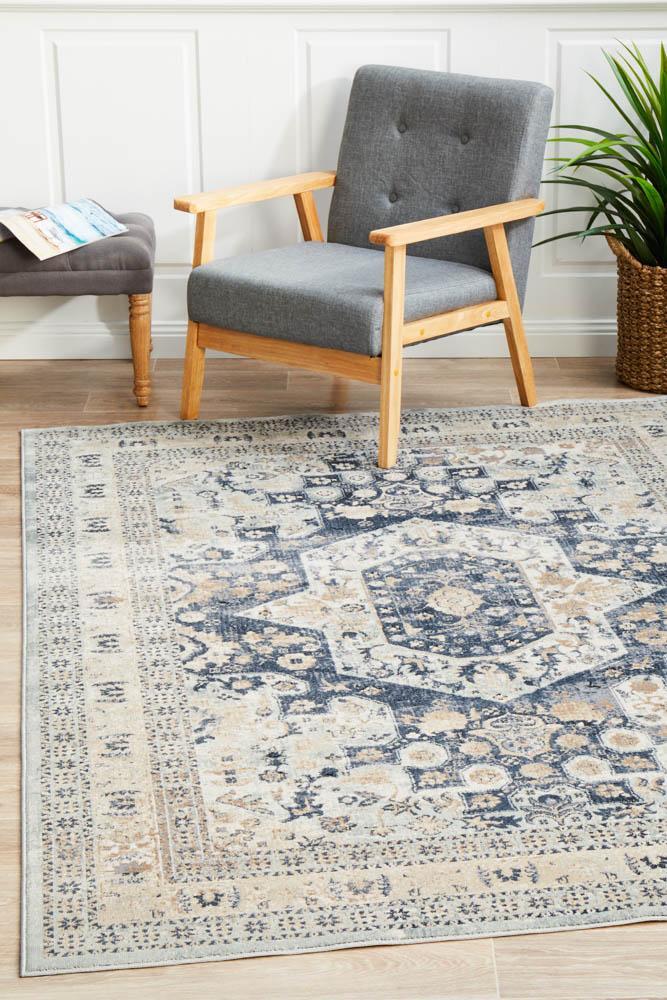 Rug Culture Esquire Brushed Traditional Blue Floor Area Rugs PVD834