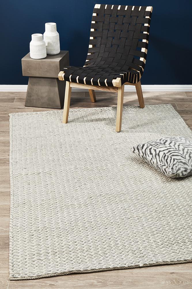Rug Culture Helena Woven Wool Floor Area Rugs Grey White  STUD-321-SIL-225X155cm