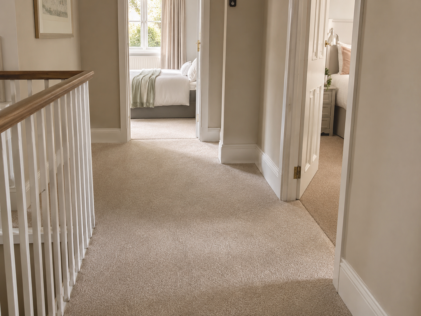 Bedroom hallway with carpet continuing into bedrooms