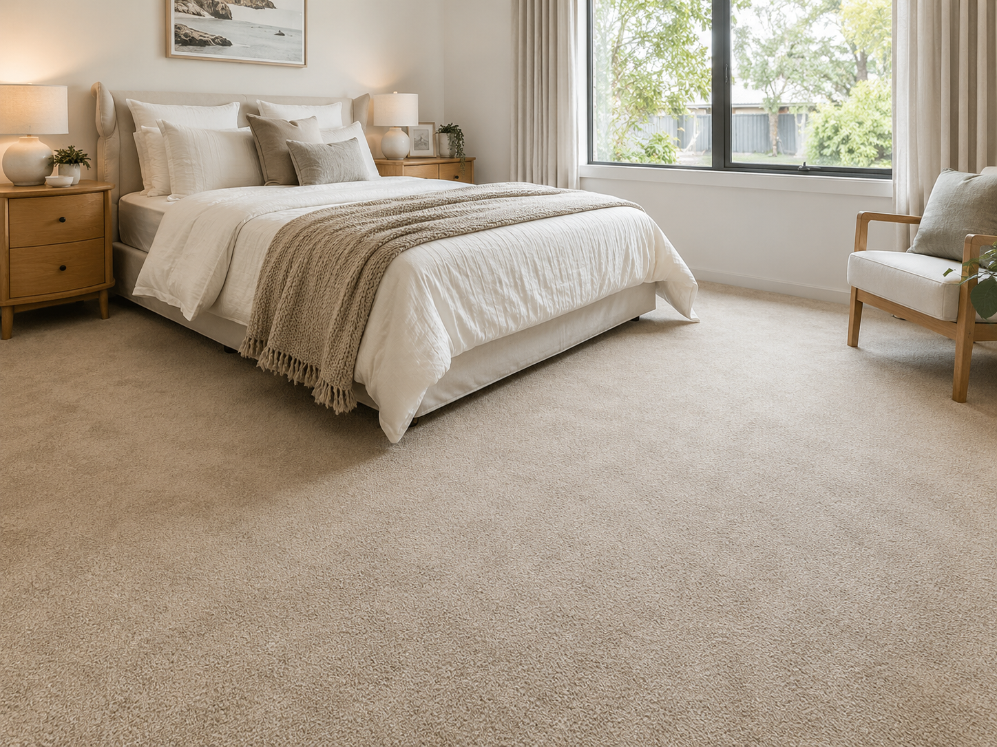 Soft neutral bedroom carpet in a Melbourne home