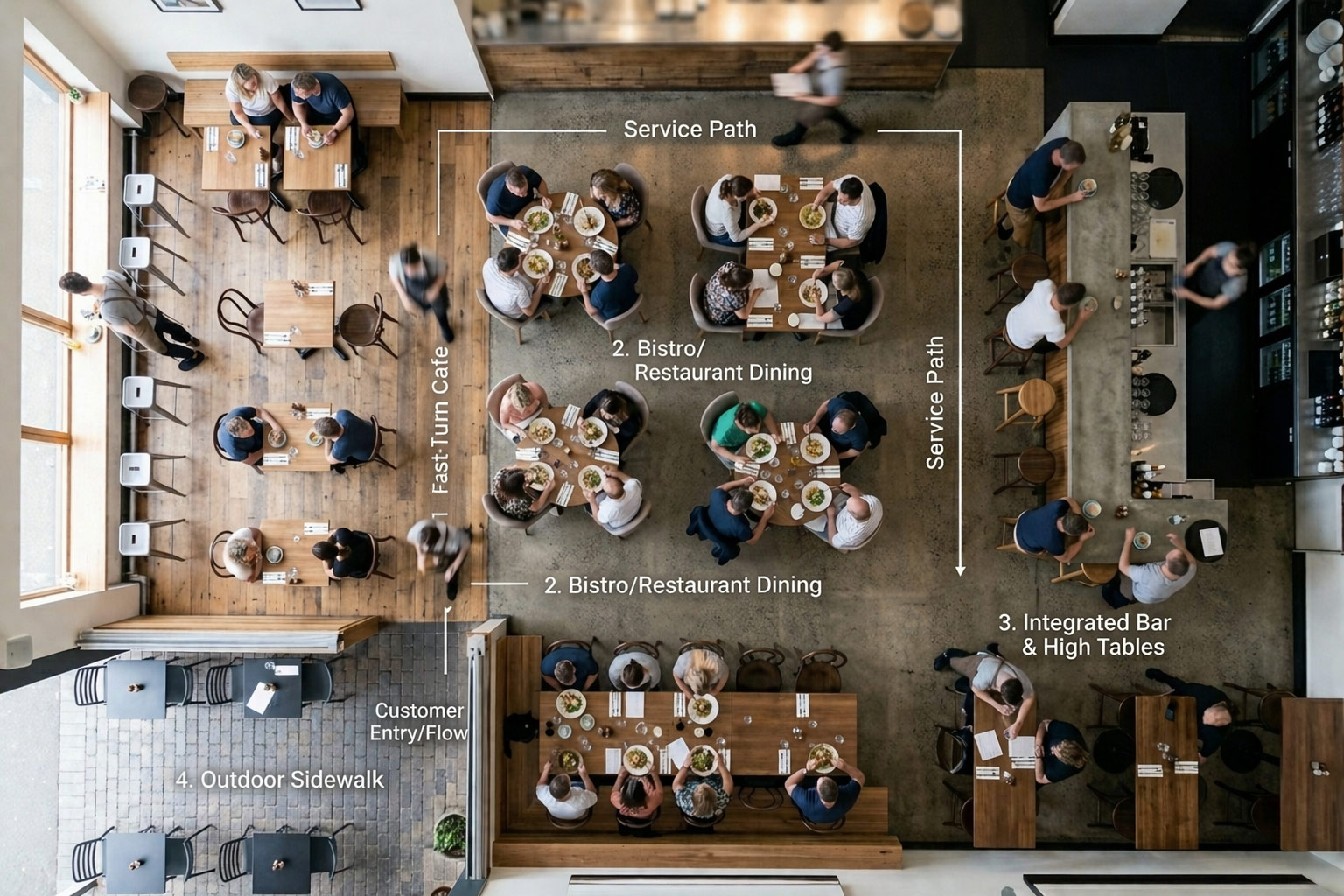 Cafe, bar and restaurant furniture layout guide for hospitality floor planning