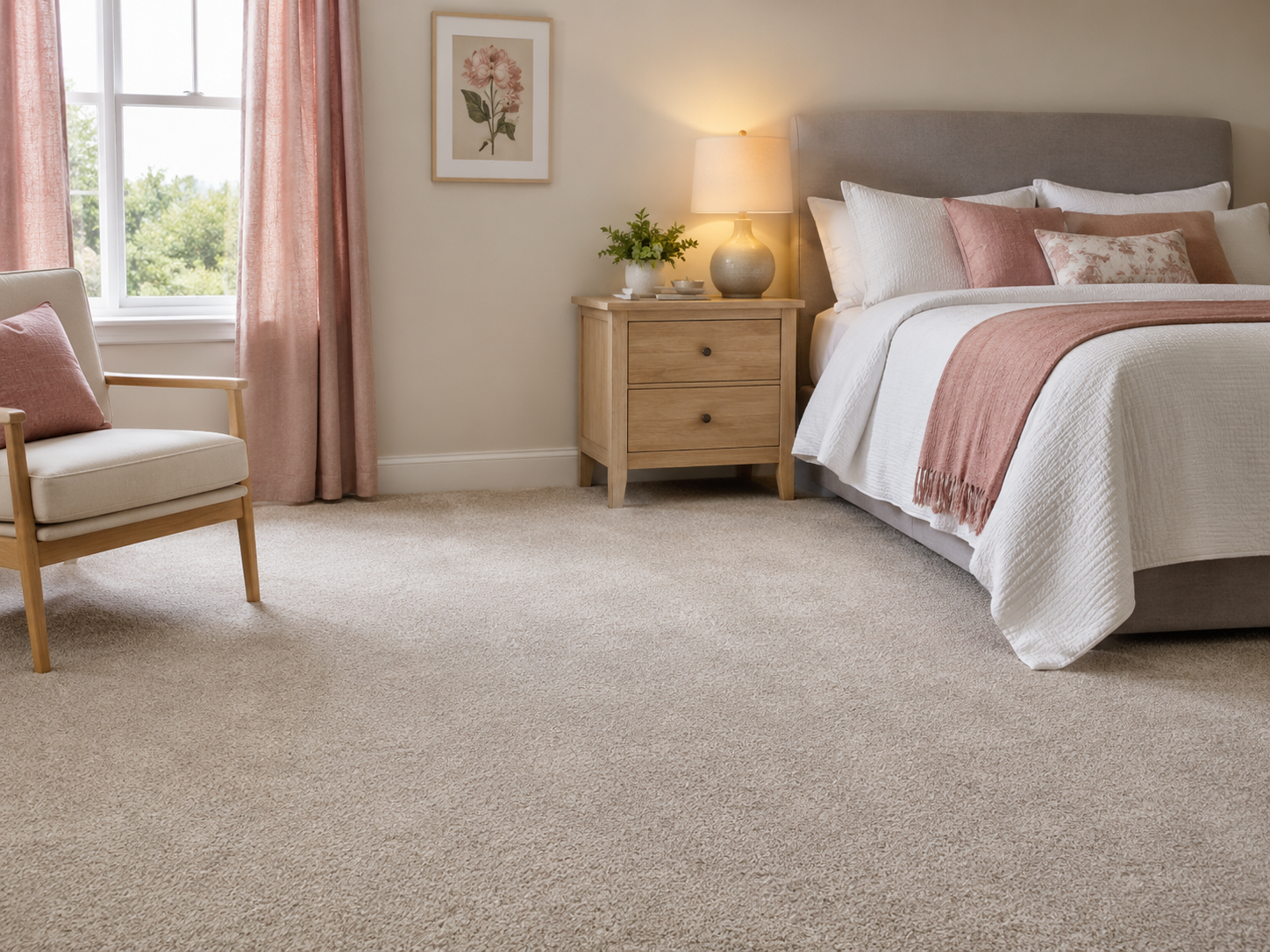 Guest bedroom with simple soft carpet