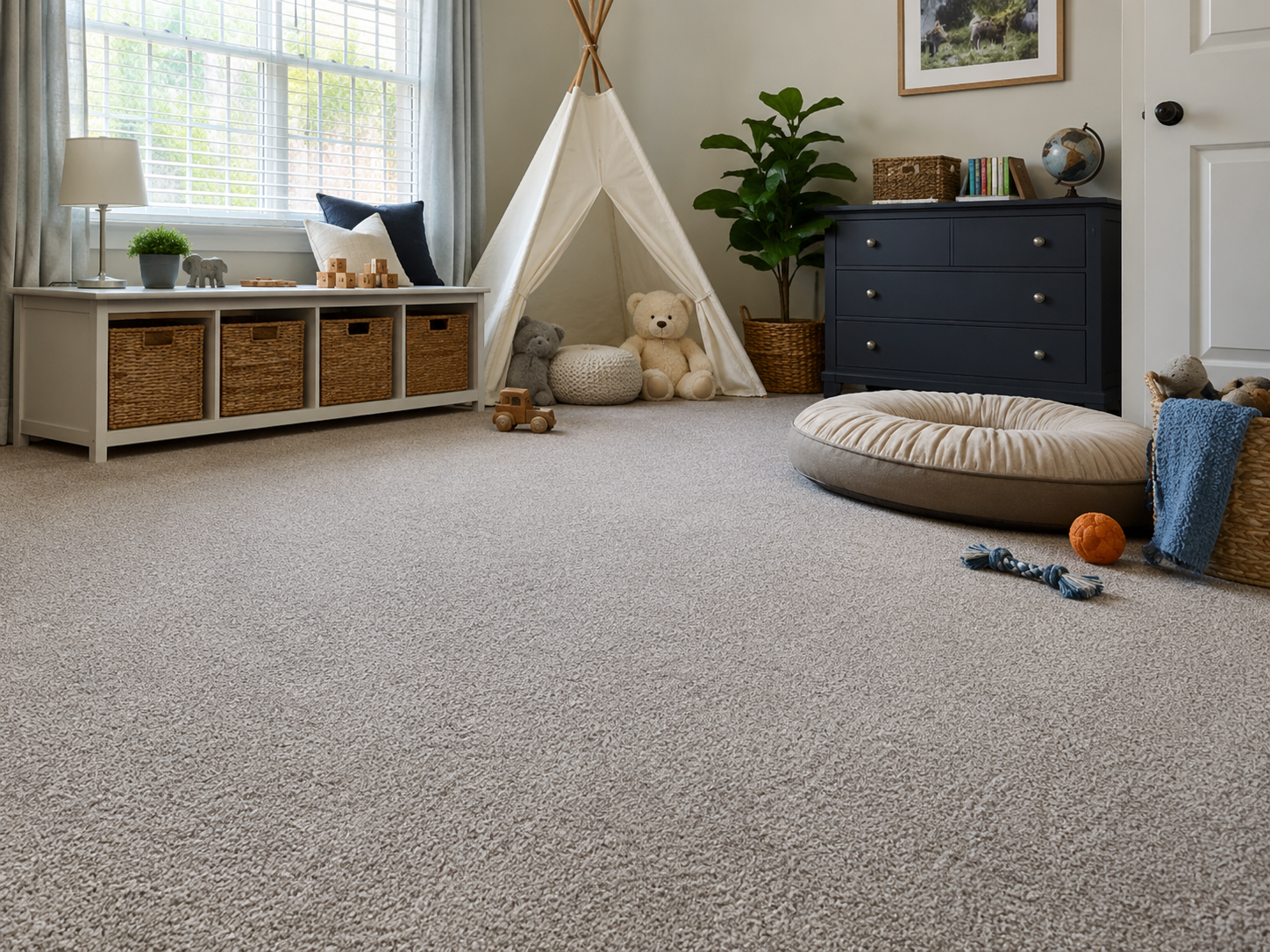 Kids room and pet friendly carpet in a family home setting
