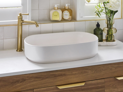 Brushed gold tapware finish with a warm muted brass tone