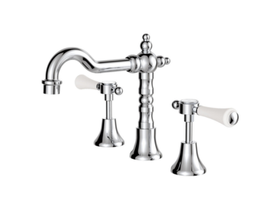 French provincial tapware with curved spout and porcelain handle detail