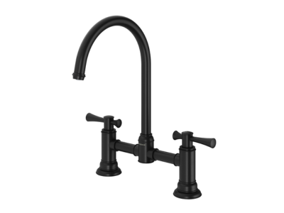 Industrial bathroom tapware with angular profile and matte black finish