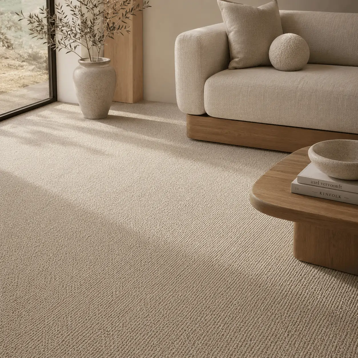 Victoria Carpets Elmview cream carpet in a warm neutral living room