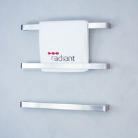 Radiant Heated Towel Rail Single Square Bar 800mm x 40mm Rounded Ends 12V Brushed Satin BRU-VAIL-800
