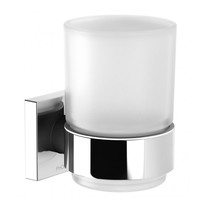 Phoenix Tapware Tumbler & Holder Frosted Glass Square Plate Metal Chrome RADII RS50700C