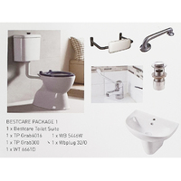 ECT Global Commercial Care Package Toilet Suite & Back Rest & Grab Rail & Basin