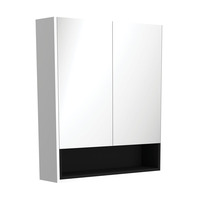 Fienza 750 Mirror Cabinet with Display Shelf Satin White with Satin Black Insert PSC750SMWB