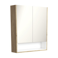 Fienza Scandi Oak 750 Mirror Cabinet with Display Shelf and Satin White Insert PSC750SSMW