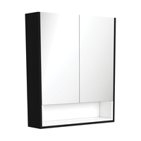 Fienza Satin Black 750 Mirror Cabinet with Display Shelf with Satin White Insert PSC750SBMW
