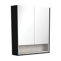 Fienza Satin Black 750 Mirror Cabinet with Display Shelf with Industrial Insert PSC750SBX
