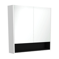 Fienza Satin White 900 Mirror Cabinet with Display Shelf and Satin Black Insert PSC900SMWB