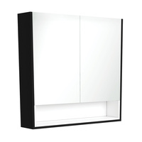 Fienza Satin Black 900 Mirror Cabinet with Display Shelf and Satin White Insert PSC900SBMW