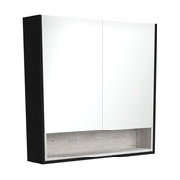 Fienza Satin Black 900 Mirror Cabinet with Display Shelf and Industrial Insert PSC900SBX