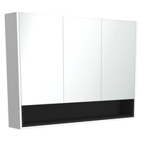 Fienza Satin White 1200 Mirror Cabinet with Display Shelf and Satin Black Insert PSC1200SMWB