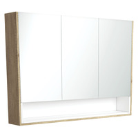 Fienza Scandi Oak 1200 Mirror Cabinet with Display Shelf and Satin White Insert PSC1200SSMW