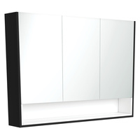 Fienza Satin Black 1200 Mirror Cabinet with Display Shelf and Satin White Insert PSC1200SBMW
