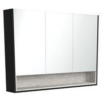 Fienza Satin Black 1200 Mirror Cabinet with Display Shelf and Industrial Insert PSC1200SBX