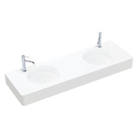 Fienza Encanto 1400 Solid Surface Wall Hung Basin Double Bowl 2 Tap Holes Matte White CSB11-140