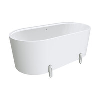 Fienza Aluca Freestanding Bath 1500mm Matte White Chrome Legs w Overflow FR88-1500W-C-OF