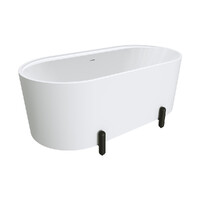 Fienza Aluca Freestanding Bath 1500mm Matte Black Legs w Overflow Matte White FR88-1500W-B-OF