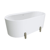 Fienza Aluca Freestanding Bath 1500mm Brushed Nickel Legs w Overflow Matte White FR88-1500W-BN-OF