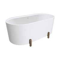 Fienza Aluca Freestanding Bath 1500mm Urban Brass Legs w Overflow Matte White FR88-1500W-CO-OF