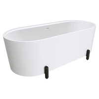 Fienza Aluca Freestanding Bath 1700mm Matte Black Legs w Overflow Matte White FR88-1700W-B-OF