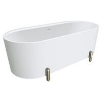 Fienza Aluca Freestanding Bath 1700mm Brushed Nickel Legs w Overflow Matte White FR88-1700W-BN-OF