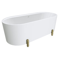 Fienza Aluca Freestanding Bath 1700mm Urban Brass Legs w Overflow Matte White FR88-1700W-UB-OF