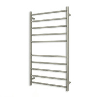 Radiant Heated Towel Ladder Round 10 Bar Electronic Clothes Towel Warmer 600 x 1100mm Cool Brushed Nickel CBN-RTR02