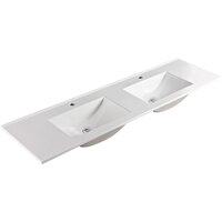 Fienza Vanessa 1800 Double Bowl Poly Marble Basin Top Gloss White One Tap Holes 1800mm x 460mm 180VAND