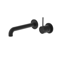 Nero Tapware Mecca Wall Basin Mixer Separate Back Plate Handle Up 160mm Spout Matte Black NR221907d160MB