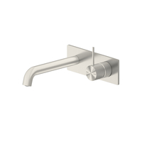 Nero Tapware Mecca Wall Basin Mixer Handle Up 160mm Spout Brushed Nickel NR221907b160BN