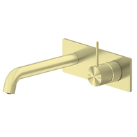 Nero Tapware Mecca Wall Basin Mixer Handle Up 185mm Spout Brushed Gold NR221907b185BG