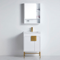 BNK Shaving Mirror Cabinet and Bathroom Vanity Cabinet 600mm White Gold Spoleto MC-61060 & CB-41060