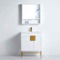 BNK Shaving Mirror Cabinet and Bathroom Vanity Cabinet 750mm White Gold Spoleto MC-61075 & CB-41075